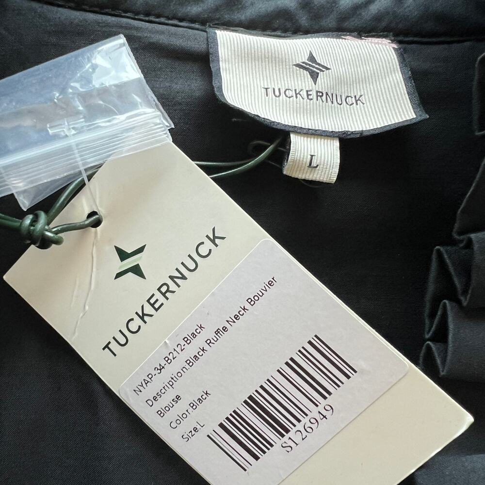 Tuckernuck Ruffle Neck Bouvier Blouse Large Black Preppy - Picture 3 of 12